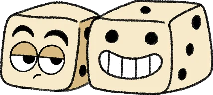 due dadi a forma di cartoni animati con facce psichedeliche che esprimono emozioni su un